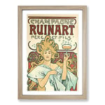 Big Box Art Alphonse Mucha Champagne Ruinart Framed Wall Art Picture Print Ready to Hang, Oak A2 (62 x 45 cm)