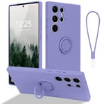 Galful Coque Samsung Galaxy S24 Ultra Housse de Protection en Silicone Protege avec Anneau Antichoc Etui avec 360 Degrés Support Anti-Rayures Ultra Mince Case Souple Lanyard Cover-Violet Clair