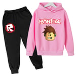 Barnens Roblox Tryckt Cartoon Tracksuit Hoodie Sweatshirt Långa Byxor Pink 160cm