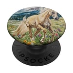 Aquarelle Running Palamino Horse in Meadow PopSockets PopGrip Adhésif