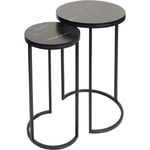 Décoshop26 - Ensemble de 2 tables d'appoint aspect support plante bouts de canapés marbre mdf noir