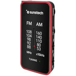 Sunstech RPC6 FM/AM Liten Bärbar Analog Pocket Radio Multiband Radio Tuner Fungerar med 2 AAA-batterier Röd