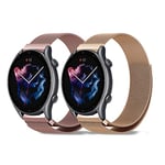 RoYiio Bracelet Compatible avec Galaxy Watch 4 40mm 44mm/ Galaxy Watch 4 Classic 42mm 46mm, 2 Pack 20mm Métal Bracelet pour Amazfit GTS 3 / GTS 2 / GTS 2e / GTS 2 Mini / GTR 42mm (Or rose + Rose)