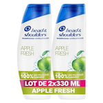 Head & Shoulders Apple Fresh Shampoing Antipelliculaire 2x330ml; Usage Quotidien; Jusqu'à 100% des Pellicules Éliminées, Cliniquement Prouvé; Tous Types de Cheveux et de Cuir Chevelu