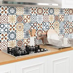 Stickers Carrelage Adhésif - Sticker Autocollant Carreaux de ciment – Décoration Murale Stickers Tiles pour Salle de Bain et Cuisine - Carreaux de ciment adhésif mural - 15 x 15 cm - 30 pièces