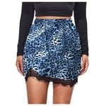 HINK Woman Dress Elegant,Women's Sexy Leopard Print Lace Short Skirt Mini Skirt Blue,Party Dress For Woman