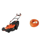 BLACK+DECKER Tondeuse Filaire 1600W, Tondeuse à Gazon Electrique 38 cm & Zenitech - Prolongateur 16A HO5VV-F 2x1,5 Orange 25m