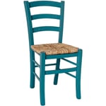 Okaffarefatto - Chaise en bois vénitien turquoise avec assise en paille de riz