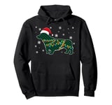 Corgi Buffalo Plaid Christmas Santa Hat Lights Snowflakes Pullover Hoodie