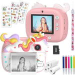 Appareil Photo Instantané Enfant, 2,4"" Écran 1080P Hd Kidizoom Appareil Photo Numérique Enfant Avec Carte 32Gb Et Papier Photo Imprimé, Stylos Colorés, Cadeau Pour Filles Garçons 3-14 Ans, Rose