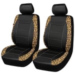 Flying Banner Carbon Fibre Leather Car Seat Covers Front Pair Airbag Compatible Protector Universal for Most Car Truck Vans SUVs (Black and Brown Leopard Print)