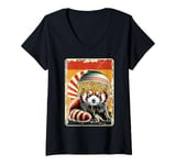 Womens Red Panda Noodle Bowl Cute Asian Food Pho Bo Ramen V-Neck T-Shirt