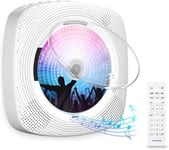 Lecteur CD Portable Bluetooth Mural Haut-Parleur HiFi Intégré avec Couvercle Anti-poussière et télécommande et Radio FM Lecteur de Musique MP3 USB et Pr AUX 3,5 mm