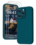 GOODVISH 3 en 1 Coque iPhone 15 Pro Max Silicone Liquide - avec 2 Verre Trempé - Étui Protection Précise de Caméra [Résistant aux Rayures] [Antidérapant] iPhone 15 Pro Max Case 6.7", Vert Foncé