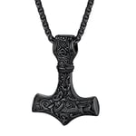 U7 Collier Marteau de Thor Homme Noir Chaîne Pendentif Mjölnir Viking Bijou de Protection