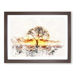 Sunlight Through The Oak Tree Watercolour Modern Framed Wall Art Print, Ready to Hang Picture for Living Room Bedroom Home Office Décor, Walnut A2 (64 x 46 cm)