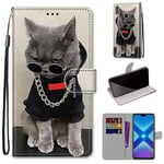 B09 Golden Chain Grey Cat On Yhteensopiva Huawei Honor 8X Cross Texture Case -Kotelon Kanssa