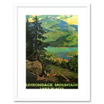 Adirondack Mountains Lake Placid Lakeside Forest Nature Landscape Illustration Travel Poster Framed Wall Art Print Picture 12X16 inch