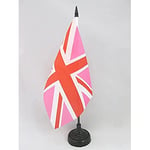 AZ FLAG - Drapeau De Table Royaume-Uni Rose - Drapeau Anglais - Uk - Grande Bretagne De Bureau 100% Polyester Avec Hampe De 25cm Et Socle En Plastique Noir - 20g - 21x14 cm