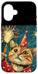 iPhone 16 New Year Cheer with this Happy and Funny looking Cat Design Case