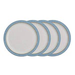 Denby - Elements Medium Blue Plates Set of 4 - Dishwasher Microwave Safe Crockery 22cm - Blue, White Ceramic Stoneware Tableware - Chip & Crack Resistant Lunch Plates