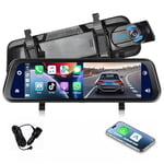 Podofo Rétroviseur Dashcam sans Fil Carplay Android Auto,9,66 Pouces HD 1080P IPS Écran Tactile Double Caméra de Tableau,2 Écrans d'affichage,Bluetooth