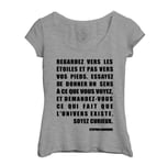 T-Shirt Femme Col Echancré Citations Célèbres Stephen Hawking Regardez Les Étoiles Pas Vos Pieds Soyez Curieux