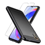 LYZXMY Protective Film for Samsung Galaxy Xcover 7 Case black Carbon Fiber + 1 x Tempered Glass - Soft Cover Carbon Fibers Skin Phone Shell for Samsung Galaxy Xcover 7 (6.6")