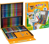 BIC Kids Mallette de Coloriage - 24 Crayons de Couleurs/24 Feutres/16 Craies et 36 Stickers à Colorier