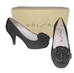 UNISA Black  Kid Suede-Peep Toe-Heeled Shoes-Size 4.5 -Flower-New-Boxed-RRP £130