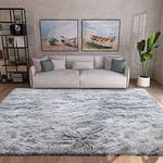 Calore Tapis de Salon Tapis Shaggy Tapis Chambre Tapis Moderne Interieur Confortable Maison Tapis de Sol (Gris Blanc, 185 * 185 cm)