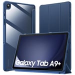 MoKo Coque Étui pour Samsung Galaxy Tab A9+/ A9 Plus 2023 (SM-X210/X216/X218) 11 Pouces, Dos en PC Dur Transparent Clair, Housse Étui Tablette Fine Protection Support à Trois Volets, Marine Bleu