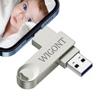 WIGONT 256 Go Clé USB pour iPhone Clef USB pour Enregistrer Plus de Photos et de Vidéos, Clé USB Entièrement en Métal avec Rotation à 360 °, iPhone Cle USB Compatible 1OS Port,Port USB,Port Type C.