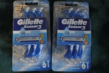 Lot de 2 packs de 6 rasoirs Gillette sensor3 cool comfortfresh