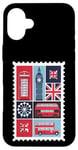 iPhone 16 Plus London Stamp with Iconic Landmarks - London Souvenir Case