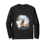 Yorkie Dog Watercolor Beach Yorkshire Terrier Dog Long Sleeve T-Shirt