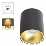 Xanlite - Plafonnier rond noir et or en saillie, ampoule incluse, culot GU10, 345 Lumens, conso. 5W (eq. 50W), 2700 K, Blanc chaud - PL50RLNO