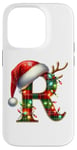 Coque pour iPhone 14 Pro Red Christmas Plaid Initial R Monogrammed Santa Hat Letter R