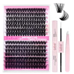 Fadlash Individual Eyelashes Cluster Lashes Kit 0.07 D Curl 12-18mm 80D+100D Diy Lash Extension Kit Fluffy Cluster Lashes With Lash Bond And Seal,Tweezers Light Fluffy Diy At Home