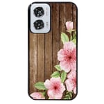 Coque noire pour Moto G35 bois fleur rose