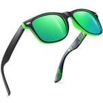 Joopin Rétro Lunette de Soleil Homme Polarisée Carrée et Lunette de Soleil Femme Vert Vintage Effet Miroir Pour Voyage