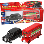 London Red Double Decker Bus and Black Taxi Vehicle Set, Multi Fun Game Activity