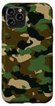 Coque pour iPhone 11 Pro Vert militaire + motif camouflage marron