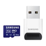 Samsung PRO Plus 256 GB microSD-hukommelseskort + USB-læser