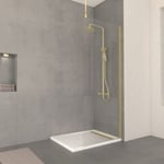 Paroi de Douche 80x200cm Verre 8mm - Profilé + Barre Plafond Finition Or Brossé - FREEDOM 2 GOLD