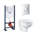 WC suspendu sans bride Grohe Bau Ceramic + abattant + Bâti support wc Grohe Rapid SL Project 1.13 M + START PLAQUE DE COMMANDE chrom