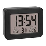 TFA Dostmann Mini réveil numérique, 60.2044.01, Fonctionne sur Piles, avec Alarme de réveil bruyante, température intérieure, Date, Horloge à Quartz, réveil de Voyage, Noir