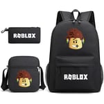 3D Roblox Skolväska Lunchväska Pennfodral Roblox Ryggsäck Tredelad Set Black