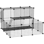 Cage parc enclos rongeurs modulable dim. L 105 x l 105 x H 70 cm 2 niveaux 2 portes rampe résine PP fil métallique noir