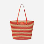 Striped Straw Large Brie Tote Bag - Lily/Orange